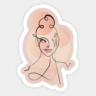 Single Line Face Art, Woman Face One Line Drawing Sticker